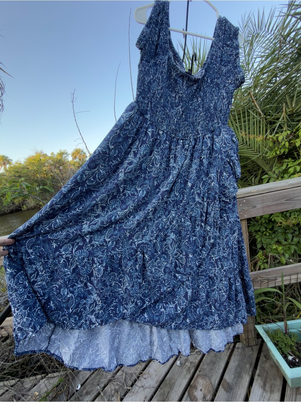 torrid Navy and White Smocked Maxi Dress